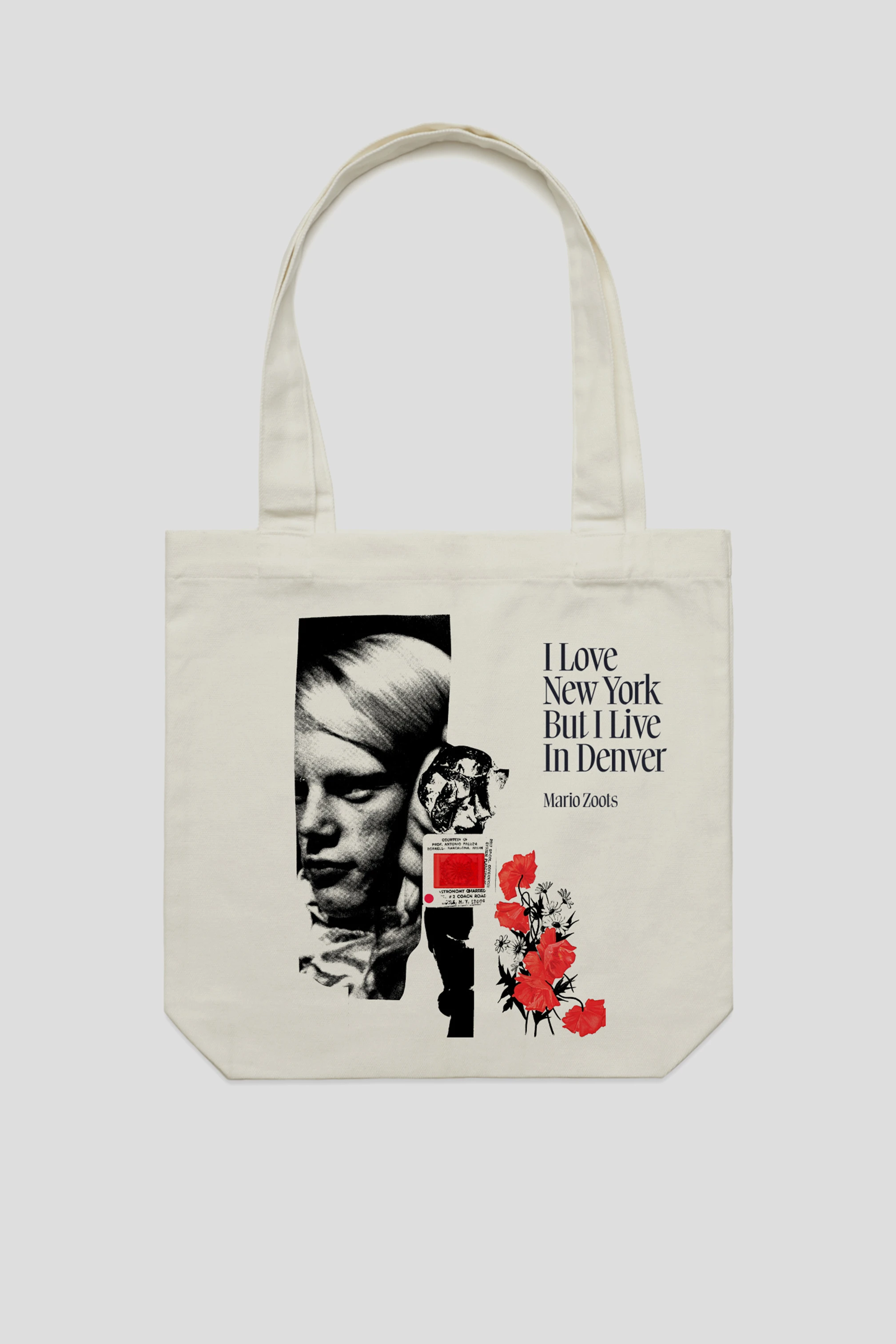 Canvas tote bag with artwork and title from the I Love New York But I Live In Denver project