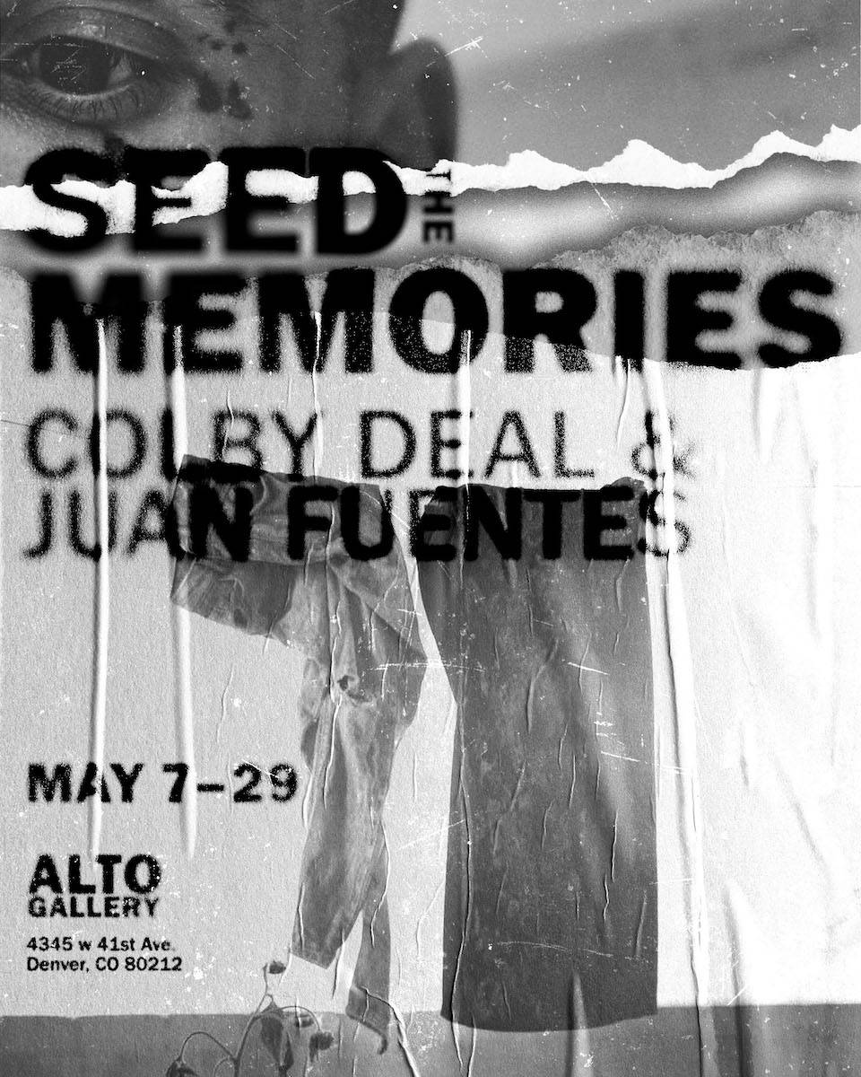 Poster for Seed the Memories' first art show featuring a grungy collage of black and white photographs with distressed uppercase text